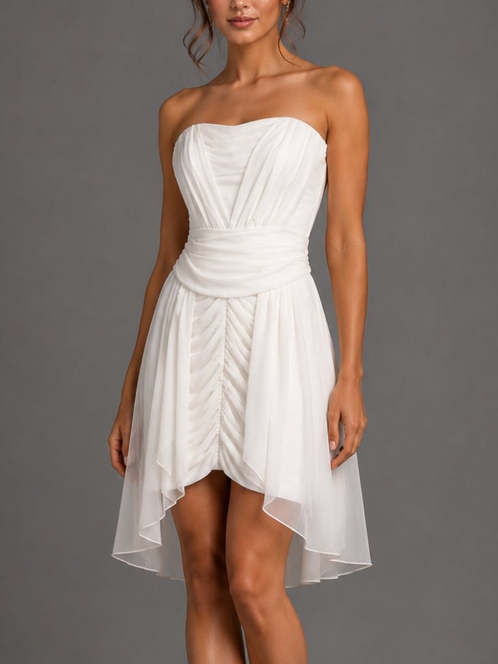Le Chateau Elegant Sparkly White/Gold High Low Dress Small